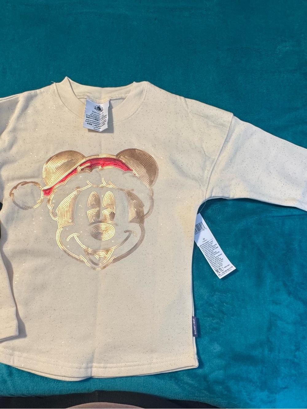 Kids Cream Sparkle Mickey Holiday Sweatshirt